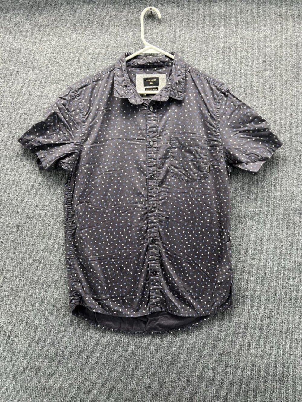 Quiksilver Shirt Men Medium Gray Geometric Short Sleeve Button Up Cotton Casual
